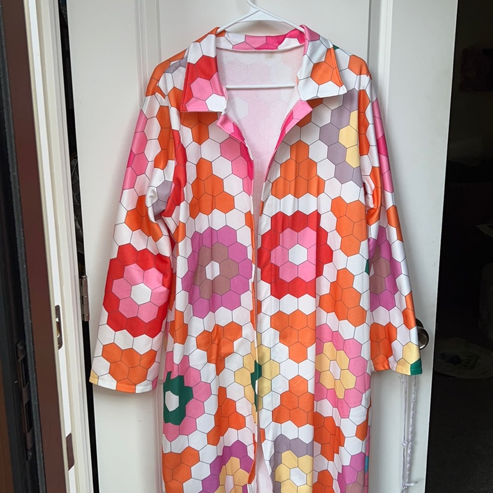 Geometric colorful retro hippie vibe long jacket Y2K funky